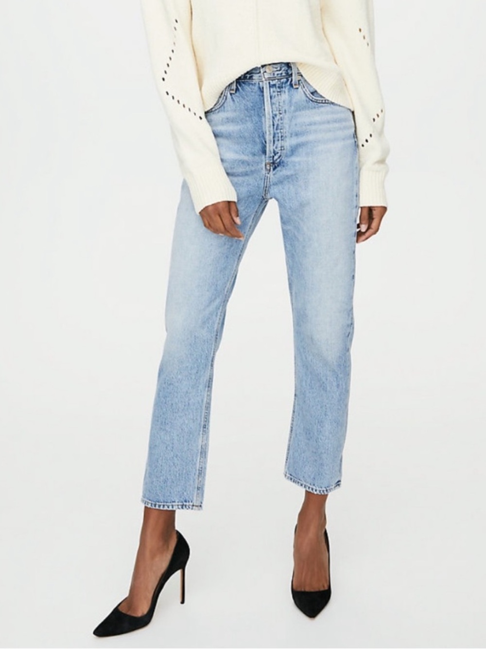 Agolde Riley Double Pocket Denim Light Wash High-Rise Straight Jeans